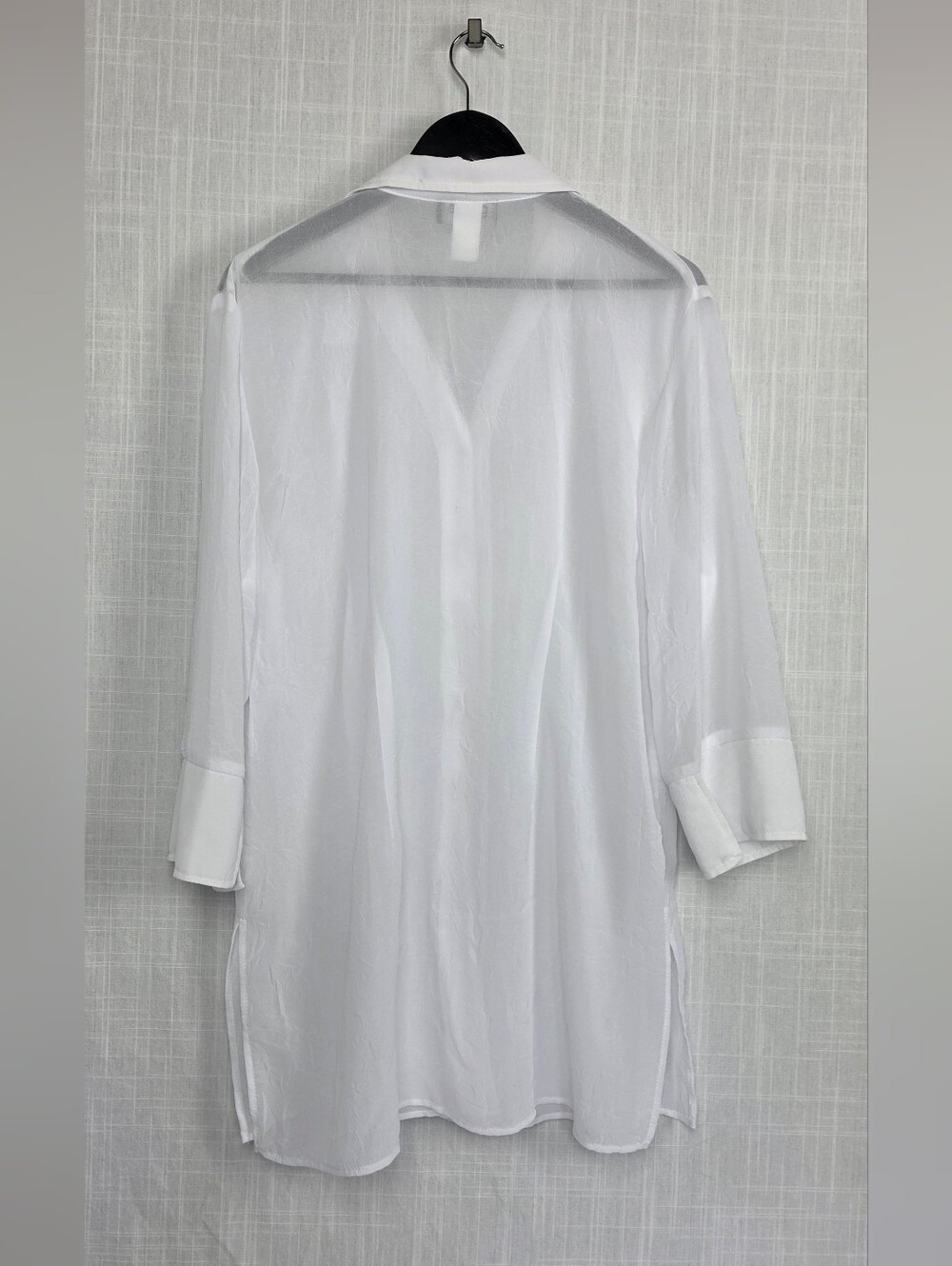 Gitane White Sheer Women's Button Up Blouse Tunic Top Size L Made in Canada - Picture 4 of 16